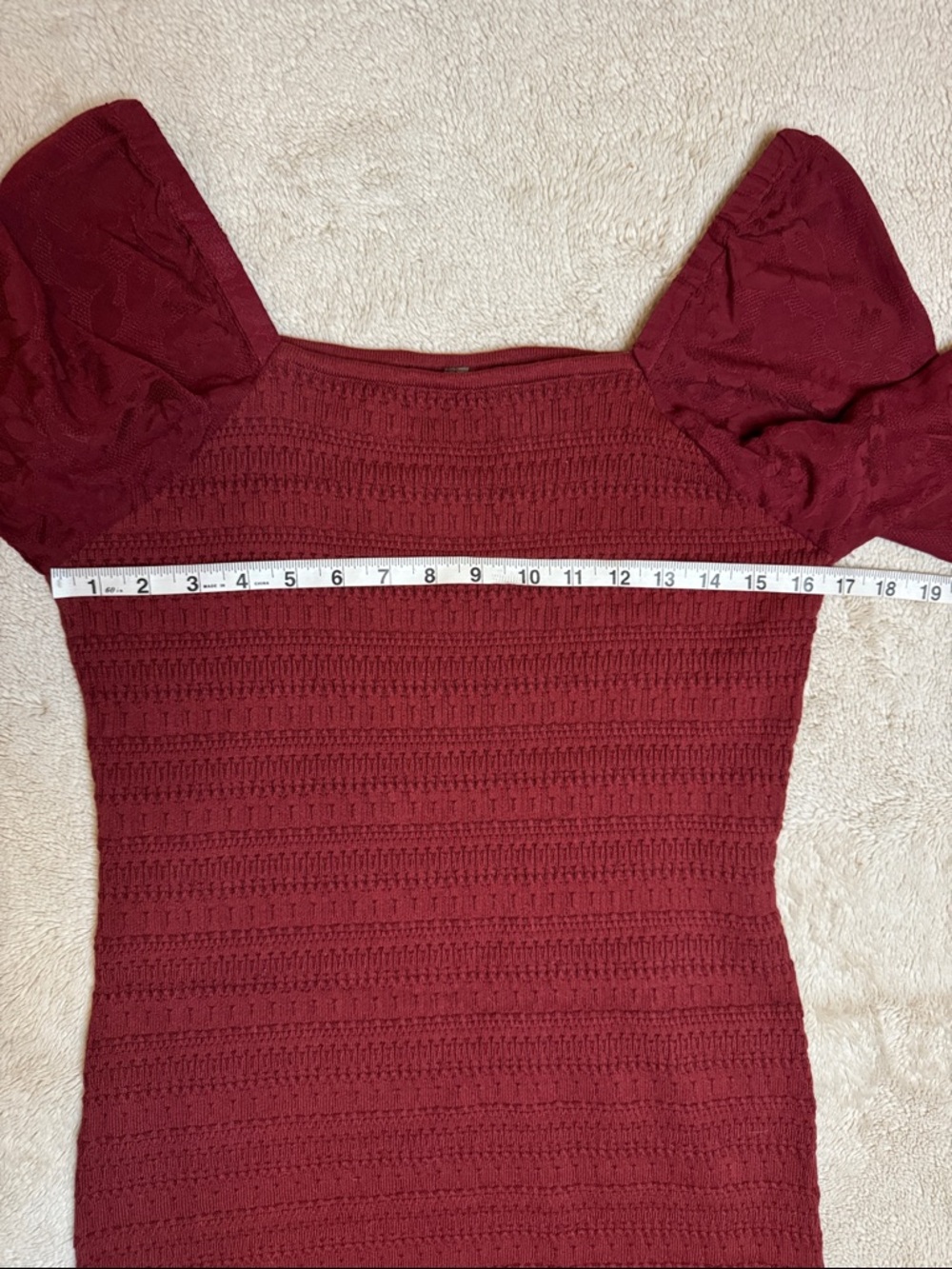 Anthropologie Burgundy Smocked Midi Dress with Puff Sleeves sz L - Picture 4 of 12